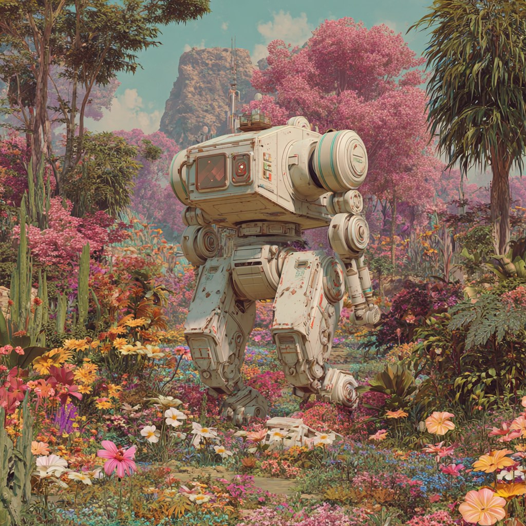 Tending the garden — the mech in flowers, a machine of loving grace