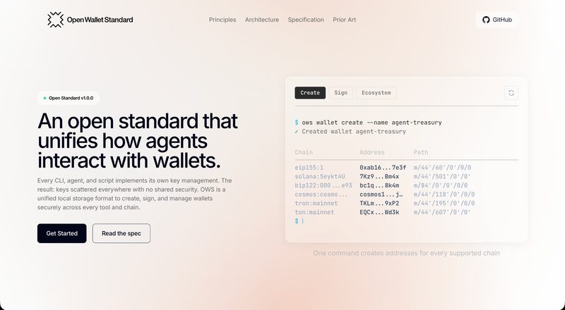 OpenWallet Standard — one CLI command to connect any AI agent to any blockchain wallet.