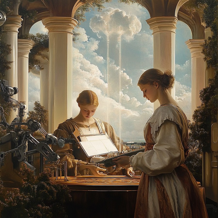 Two hands reaching toward each other — Michelangelo's Creation of Adam, reimagined for the age of machines